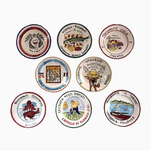 Platos italianos Mid-Century modernos de cerámica, años 80. Juego de 8