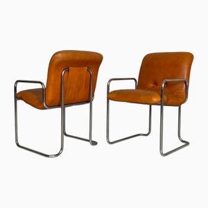Italian Modern Steel and Leather Chairs from Guido Faleschini for 4mariani, 1970s, Set of 2