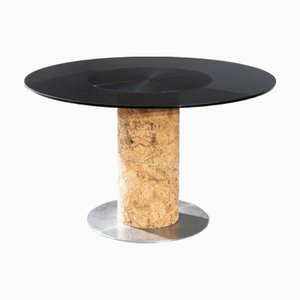 Mesa con estructura de corteza de corcho y base de metal, años 70