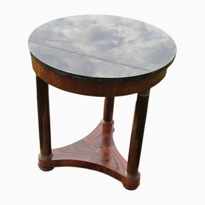 Small Antique French Pedestal Table in Mahogany and Black Marble, 1890s