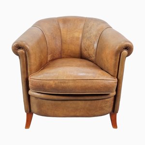 Vintage Sheepskin and Brown Leather Club Chair, 1980s