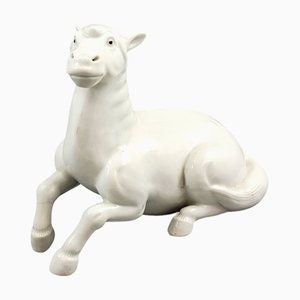 Japanese Wrought Porcelain Recumbent Horse, 1800s