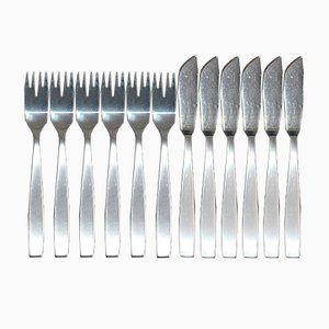 12-Piece Fish Cutlery Set by Helmut Alder for Amboss, 1954, Set of 12