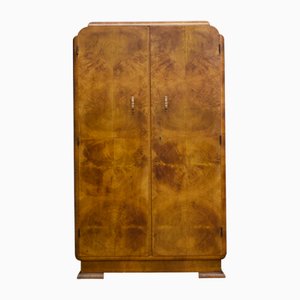 Art Deco British Burr Walnut Compact Wardrobe, 1930s