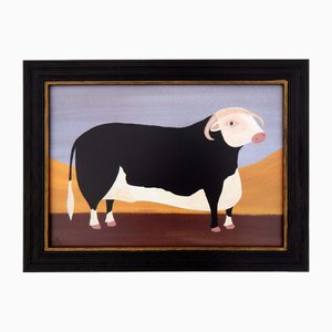 Matt Rix, Naive Style Prize Hereford Bull, Print, Framed