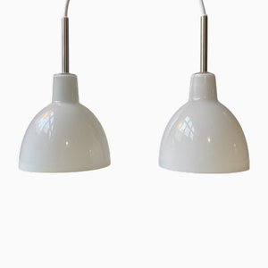 White Opaline Glass Toldbod Pendant Lamps from Louis Poulsen, 1990s, Set of 2