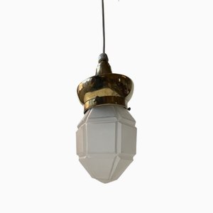 Art Deco Scandinavian Pendant Lamp in Brass and Frosted Glass, 1930s