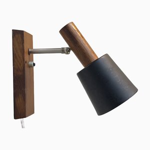 Lámpara de pared Silva ajustable en negro y teca de Lyfa, años 60