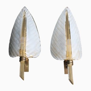 Wall Lights with Gold Dust Leaves and Brass from Seguso Vetri Darte, 1950s, Set of 2