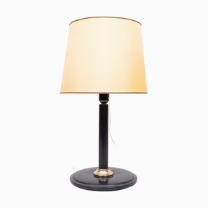 Stich Leder Tischlampe im Stil von Jean Adnet, 1960er