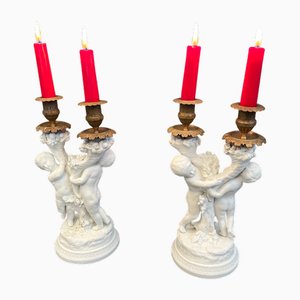 French Bisque Porcelain and Gilt Bronze Candelabra from Sèvres, Set of 2