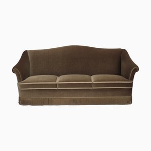 Danish 3-Seater Sofa in Olive Green Furniture Velour and Beech Wood, 1960s