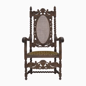 Danish Highback Armchair in Furniture Mesh, Velour, and Oak Wood, 1930s