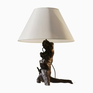 Modern Brutalist Rustic Wild Wood Table Lamp, France, 1960s