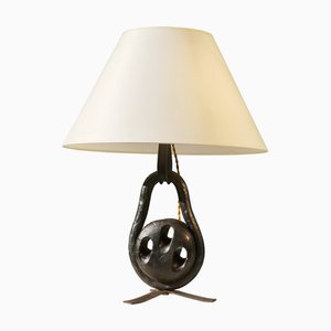 Brutalist Wrought Iron & Wood Marine Table Lamp, France, 1960