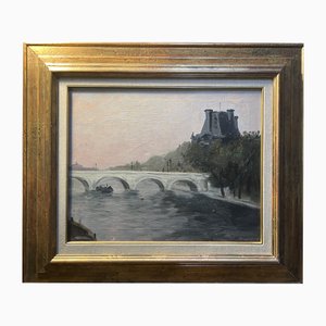 Renato Vernizzi, Seine und der Louvre, 20. Jh., Öl auf Leinwand, Gerahmt
