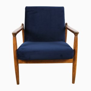Navy Blue GFM-64 Armchair in Dark Wood from Edmund Homa, 1970s