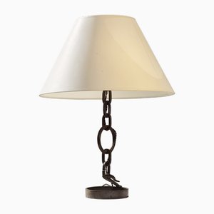 Modern Brutalist Rustic Wrought Iron Chain Table Lamp, France, 1960s