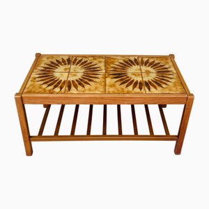 Vintage Teak and Ceramic Coffee Table with Sun Motif, 1960