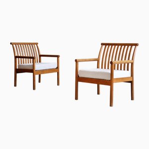 Vintage Curved Oak Armchairs by Isamu Kenmochi, Japan, 1960s, Set of 2