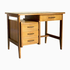 French Oak Desk with Leather-Wrapped Handles, 1950