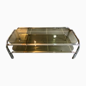 Vintage Bauhaus Style Coffee Table with Double Glass and Chrome Top, 1970s