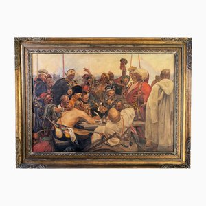 Nikolai Bakulin, Lettera di Zaporozhian al sultano turco, anni '30, Olio su tela, Con cornice