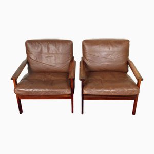 Dänische Capella Sessel aus Leder & Palisander von Illum Wikkelsö für Eilersen Möbler, 1970er, 2er Set