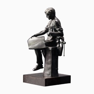 Figurative Statuette, 1910s, Metal on Marble Base