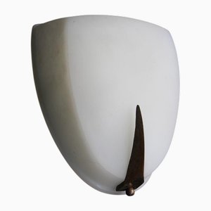 Lámpara de pared de vidrio y latón, Italia, años 50