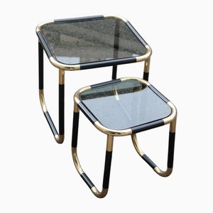 Couchtische aus emailliertem Metall & Messing, 1970er, 2er Set