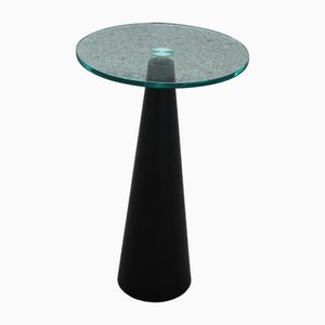 Tall Table in Conical Wood and Thick Round Glass, 1980s