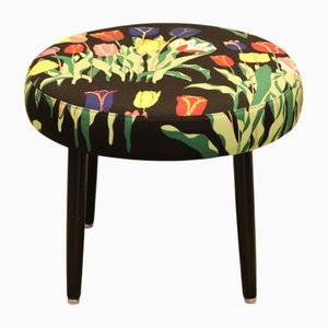 Round Stool in Linen Fabric from Svenskt Tenn, 1960s