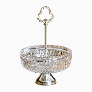 Cesta francesa con soporte de cristal y metal plateado, 1950