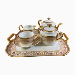 French Porcelain Tea and Coffee Set with Tray from Limoges, 1940, Set of 5