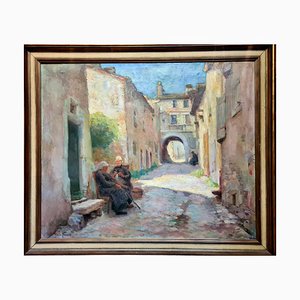 Mathilde Frances, Große französische impressionistische Straßenszene, Rue Du Pioch, Saint-Pons-De-Thomières, 1931, Öl auf Leinwand