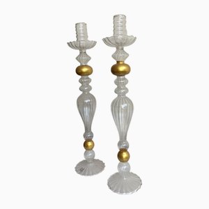 Large Vintage Italian Blown Glass Candlesticks, 1990s, Set of 2