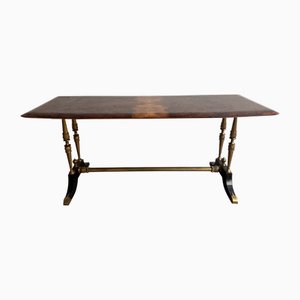 Vintage Neoclassical Empire Revival Coffee Table in Walnut and Brass, 1970s