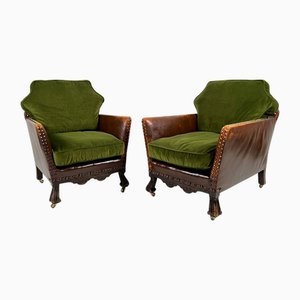 Französische Vintage Lederstühle, 1890er, 2er Set