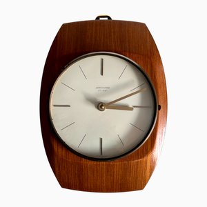 Early ATO-MAT Battery Wall Clock in Teak from Junghans, West Germany, 1960s