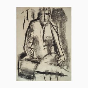 Mario Salmaso, Sitzender Akt, 1963, Kohle auf Papier