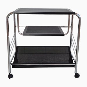 Banc Trolley Media Vintage en Chrome et Métal Noir, France, 1990s