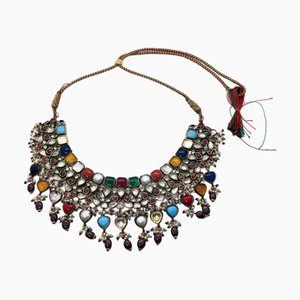 Vintage Halskette mit Diamanten im Rosenschliff und gemischten Edelsteinen, 1920er