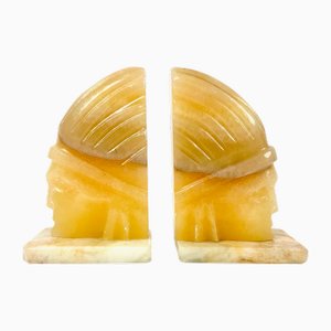 Vintage Alabaster Buchstützen im Maya-Stil, 1970er, 2er Set