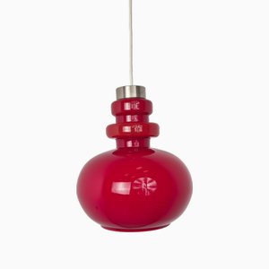 Mid-Century Red Glass Pendant Light by Spółdzielnia Inwalidów Promień Wieliczka, Poland, 1960s