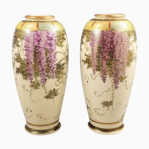 Antique Satsuma Wisteria Vases by Tagawa, 1890s, Set of 2