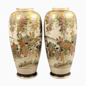 Satsuma Wisteria Garden Vases by Hakusan, 1915, Set of 2