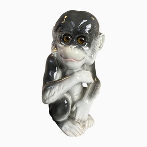 Lámpara Monkey Art Déco de porcelana de Capodimonte, años 30