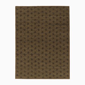 Alfombra con estampado de bloques con motivos florales en marrón y verde de Rug & Kilim