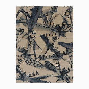 Rug in Beige with Blue Pictorial Feather by Rug&Kilim